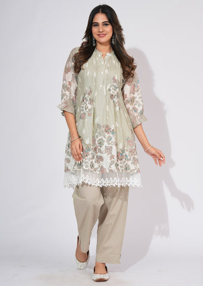 Grey Cotton Short kurti set