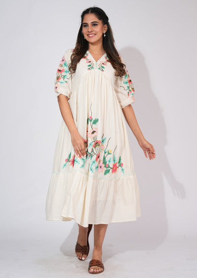 Light Beige Cotton Frock Style kurti