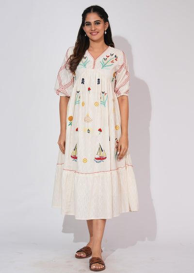 Light Beige Cotton Frock Style kurti