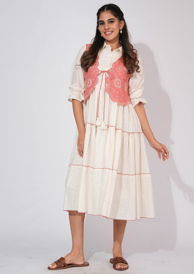 Off White Cotton Frock Style kurti