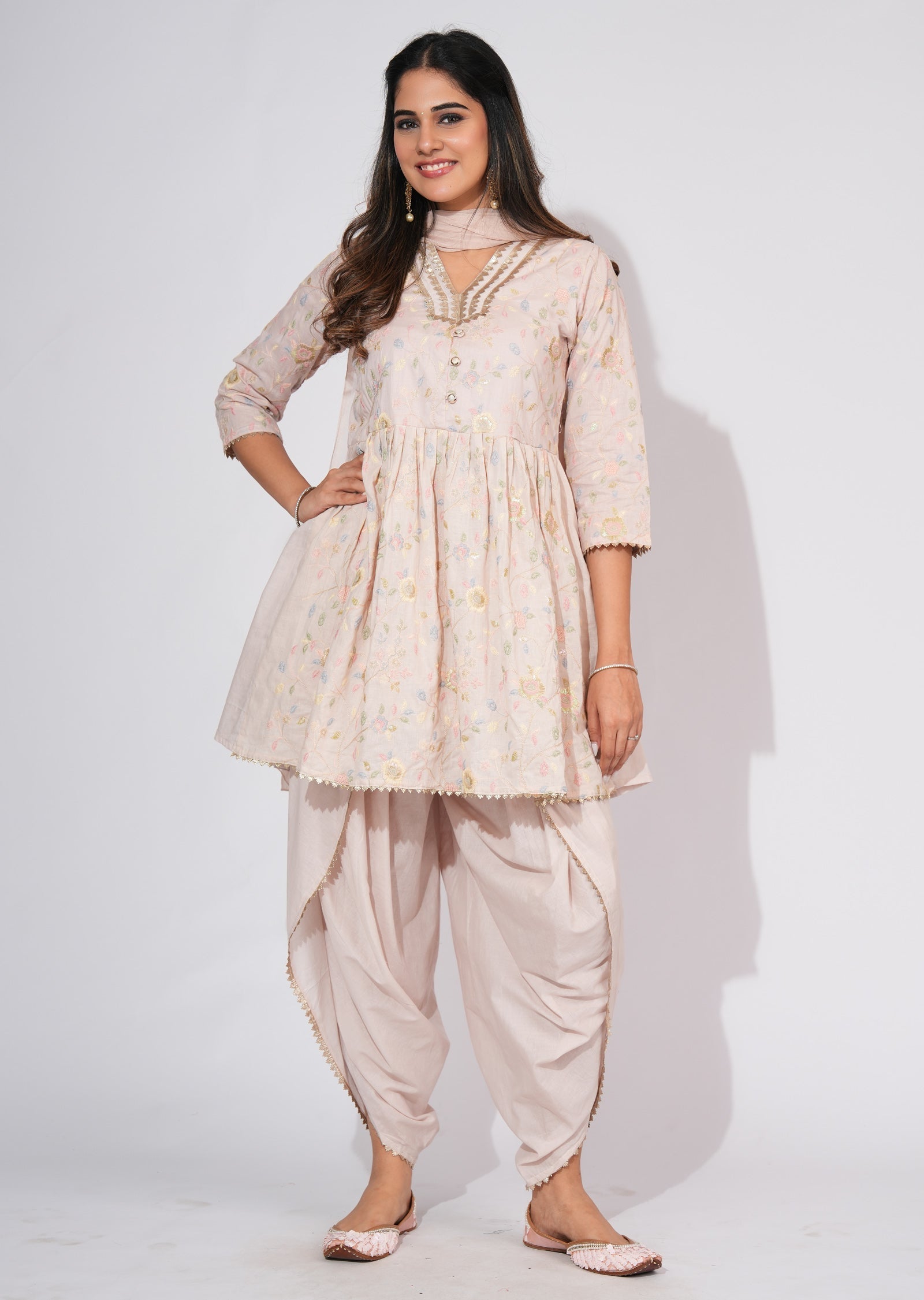 Short kali with dhoti pants suit