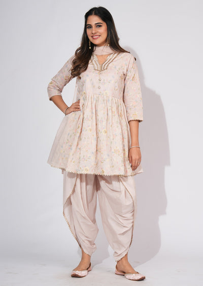 Fawn Cotton Anarkali Suit