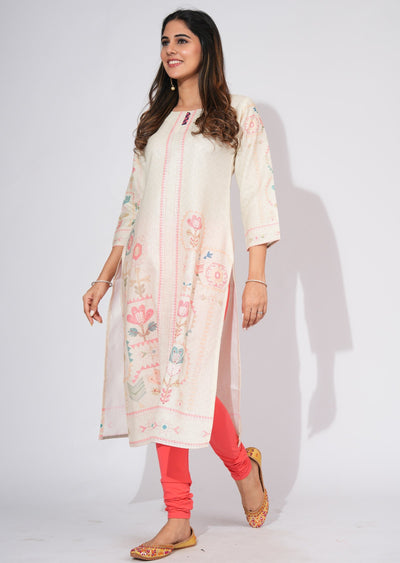 Light Pista Linen CottonStraight cut kurti