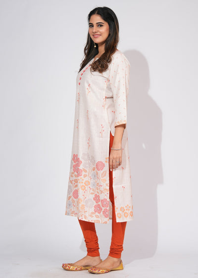 Beige Linen Cotton Straight cut kurti