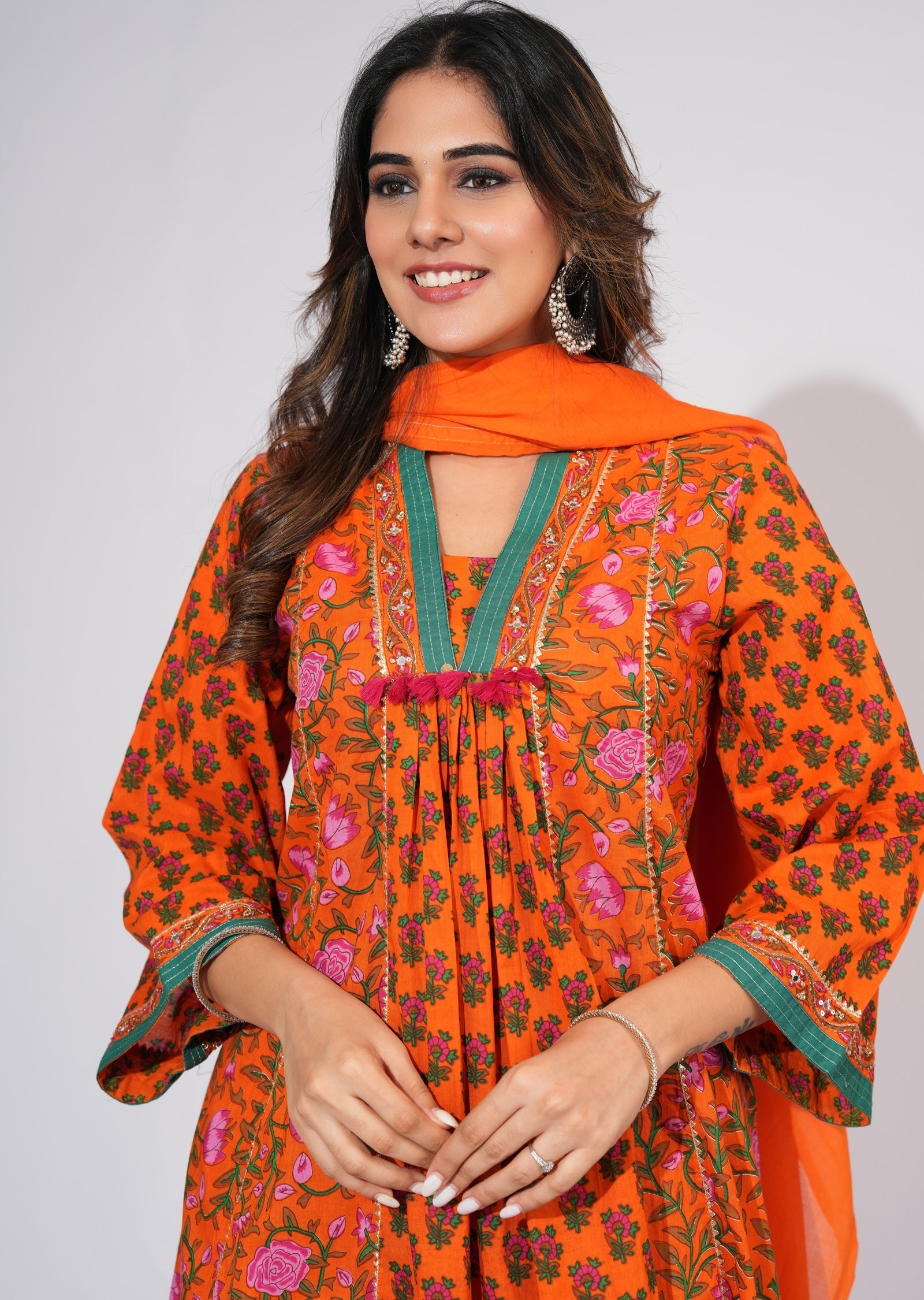 Orange Cotton Anarkali Suit