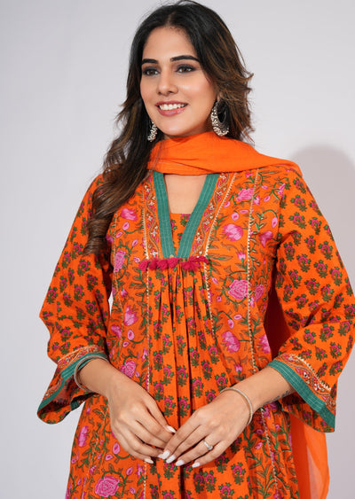 Orange Cotton Anarkali Suit