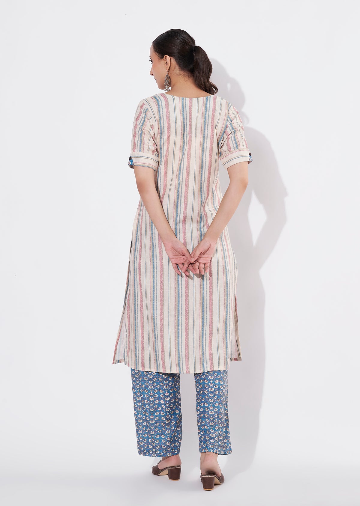 Beige Linen Cotton Straight cut Kurti set