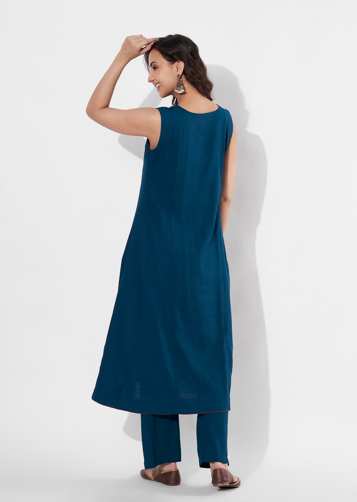 Rama Blue Gold Frock style kurti set