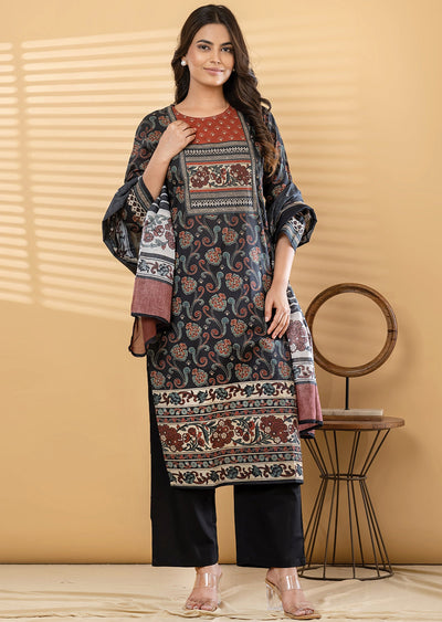 Black Cotton Straight cut suit