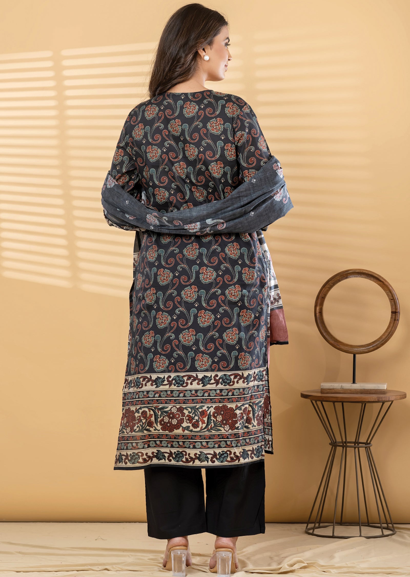 Black Cotton Straight cut suit