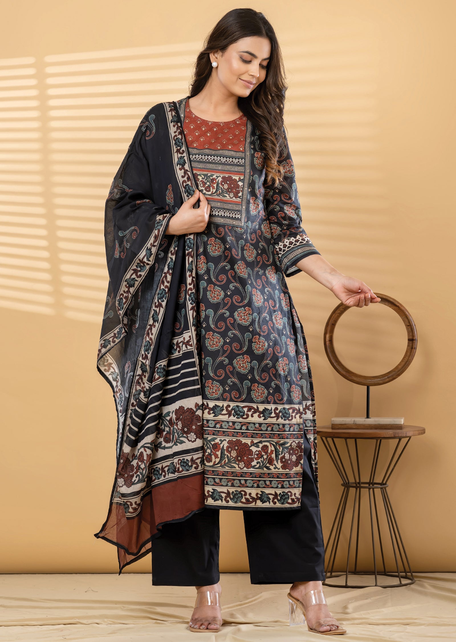 Black Cotton Straight cut suit