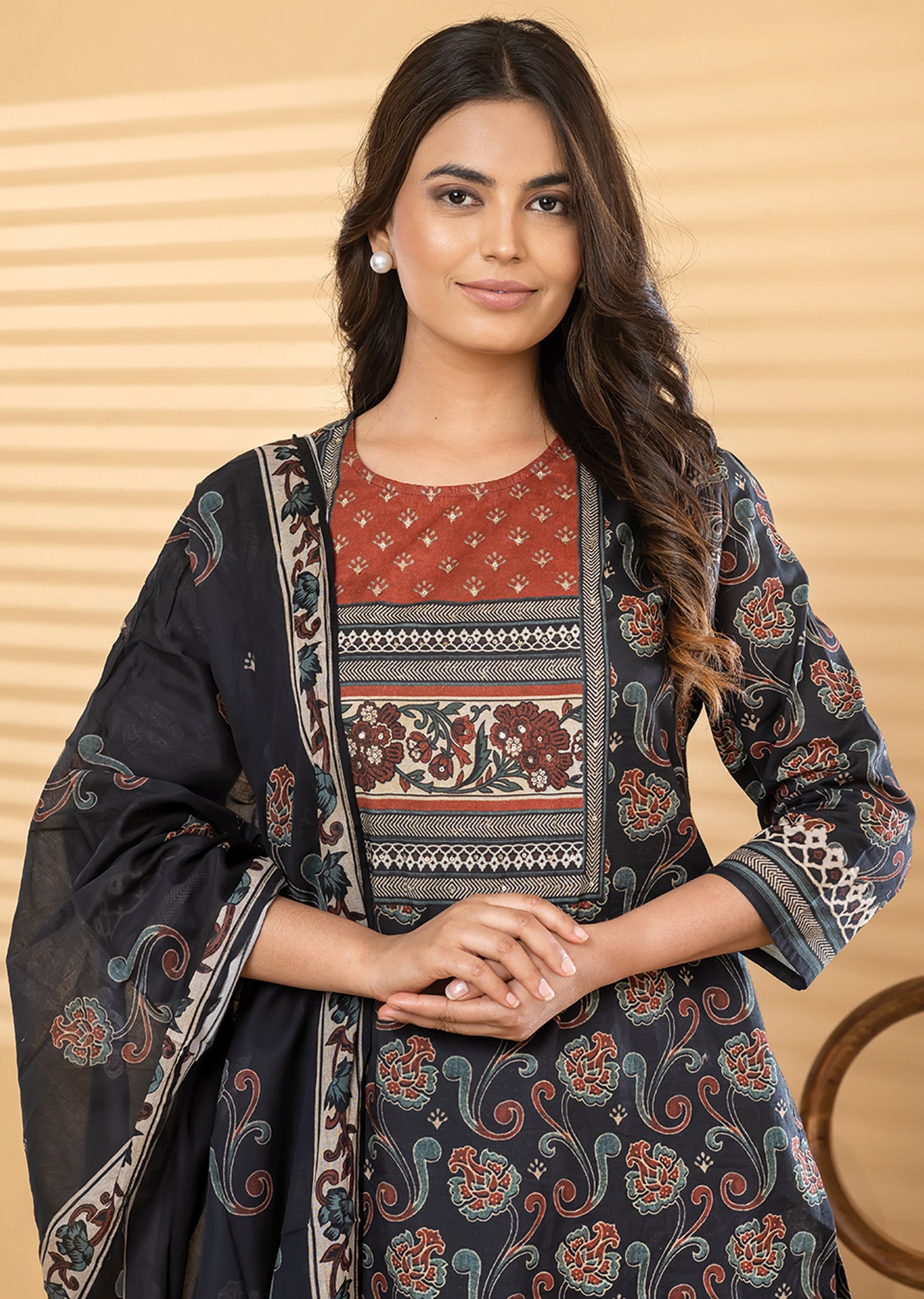 Black Cotton Straight cut suit