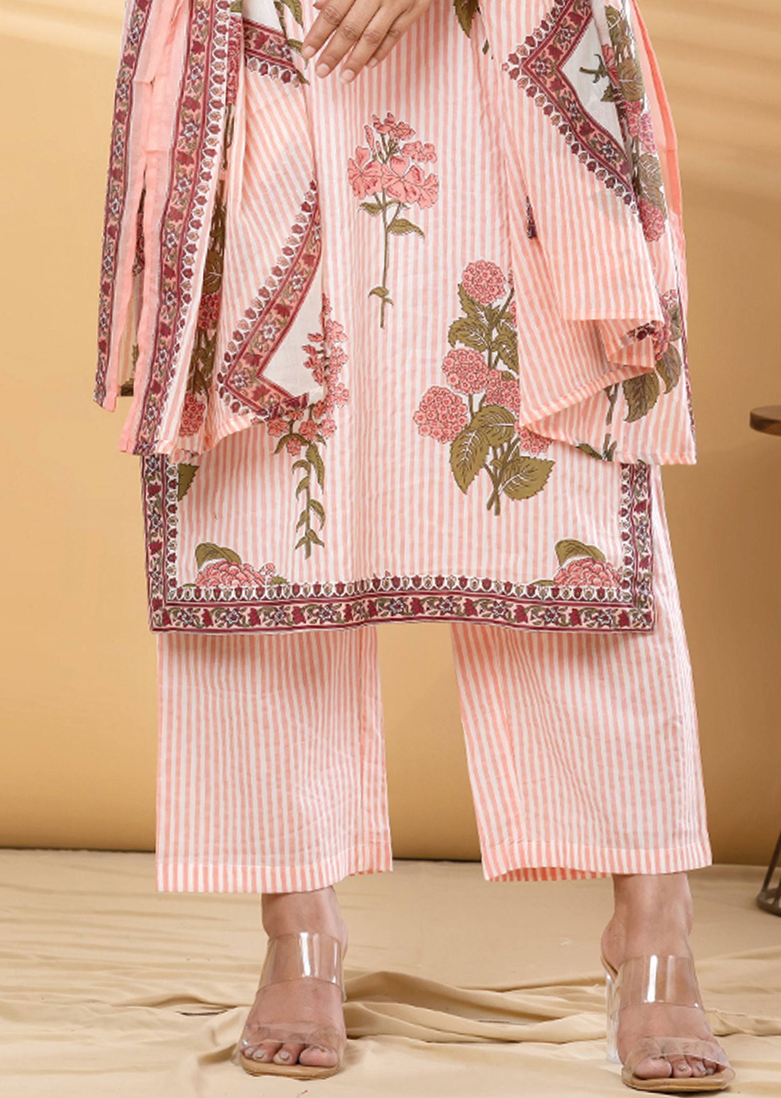 Peach Cotton Straight cut suit