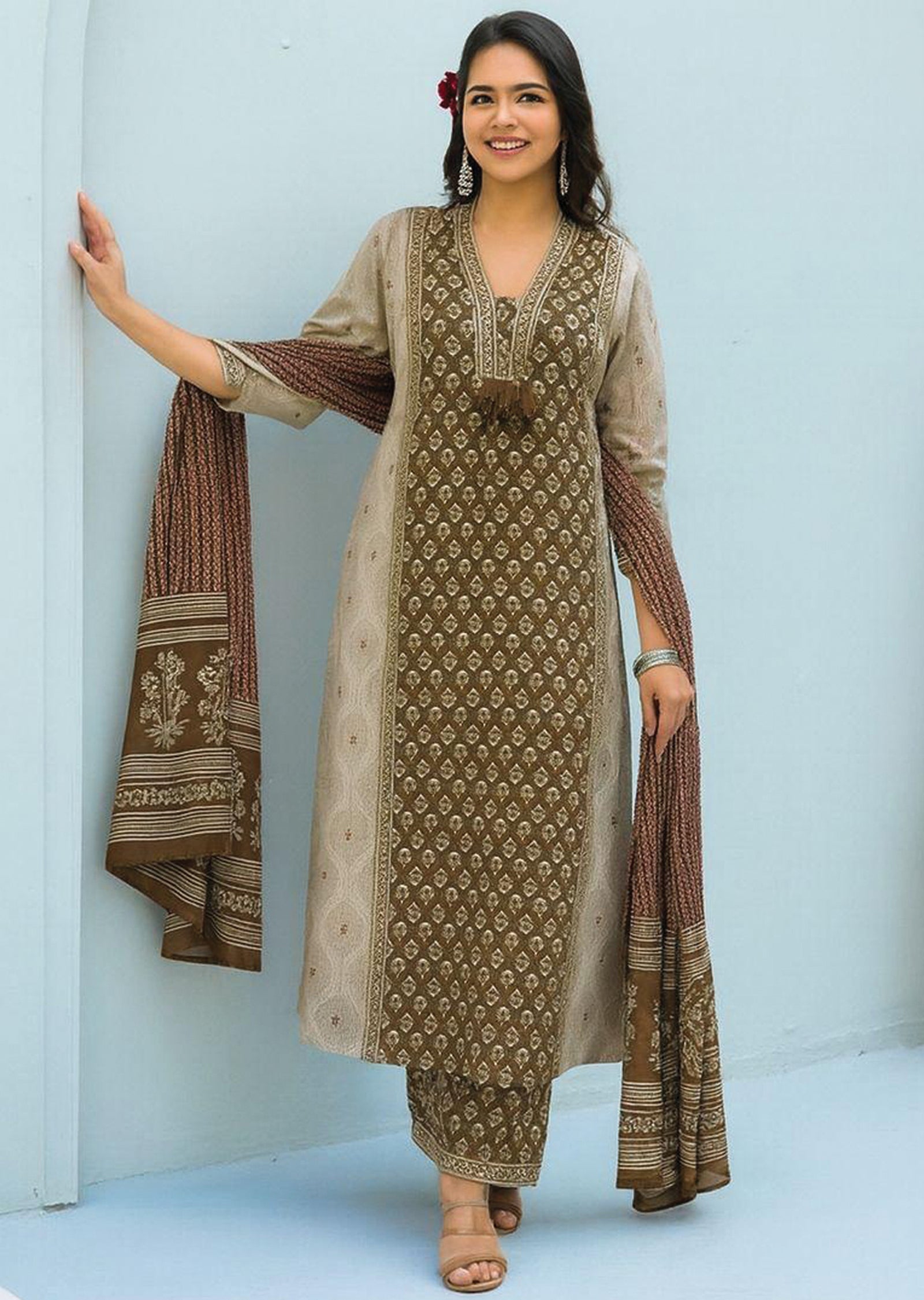 Brown Cotton Anarkali Suit