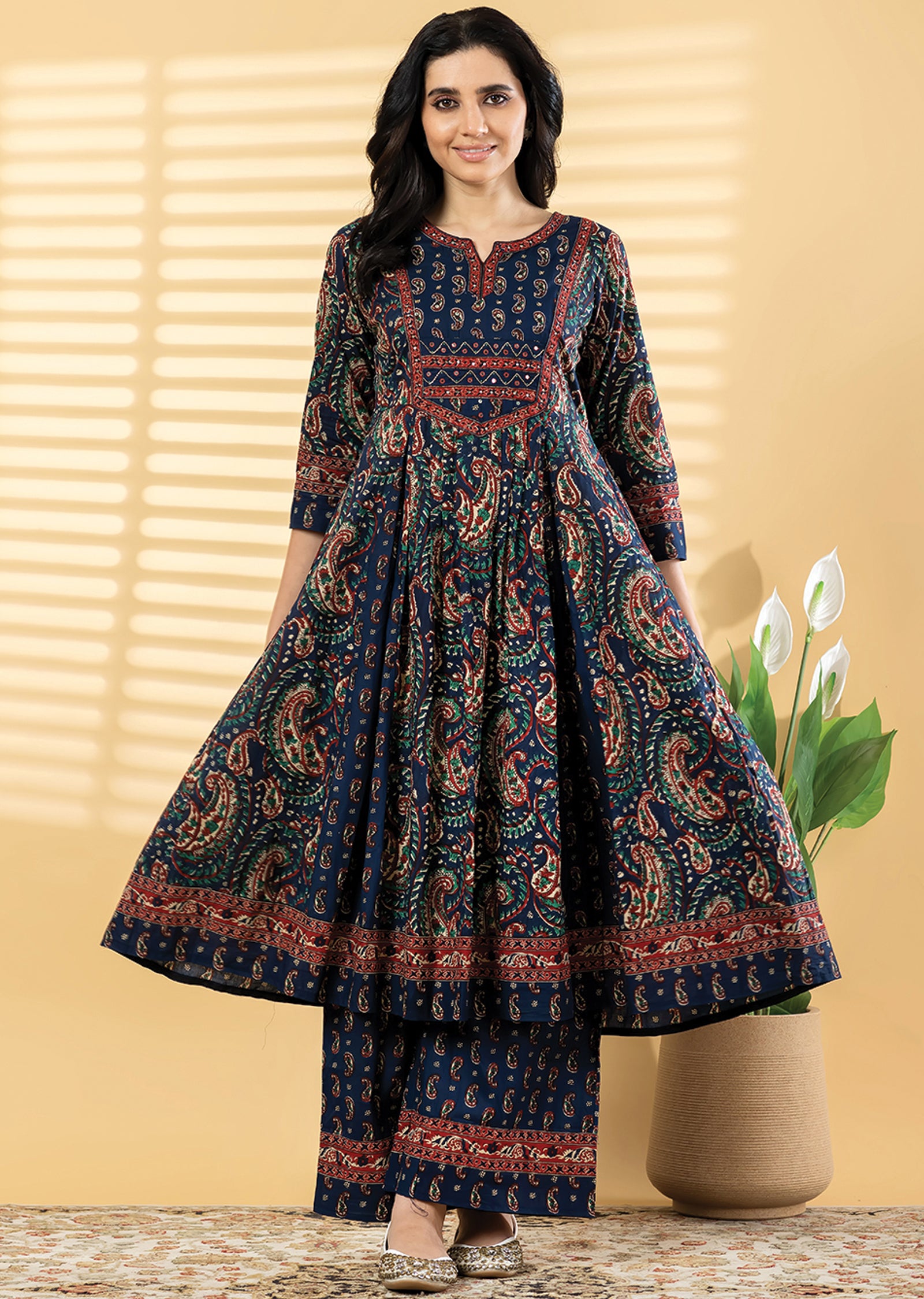 Navy Blue Cotton Anarkali Suit