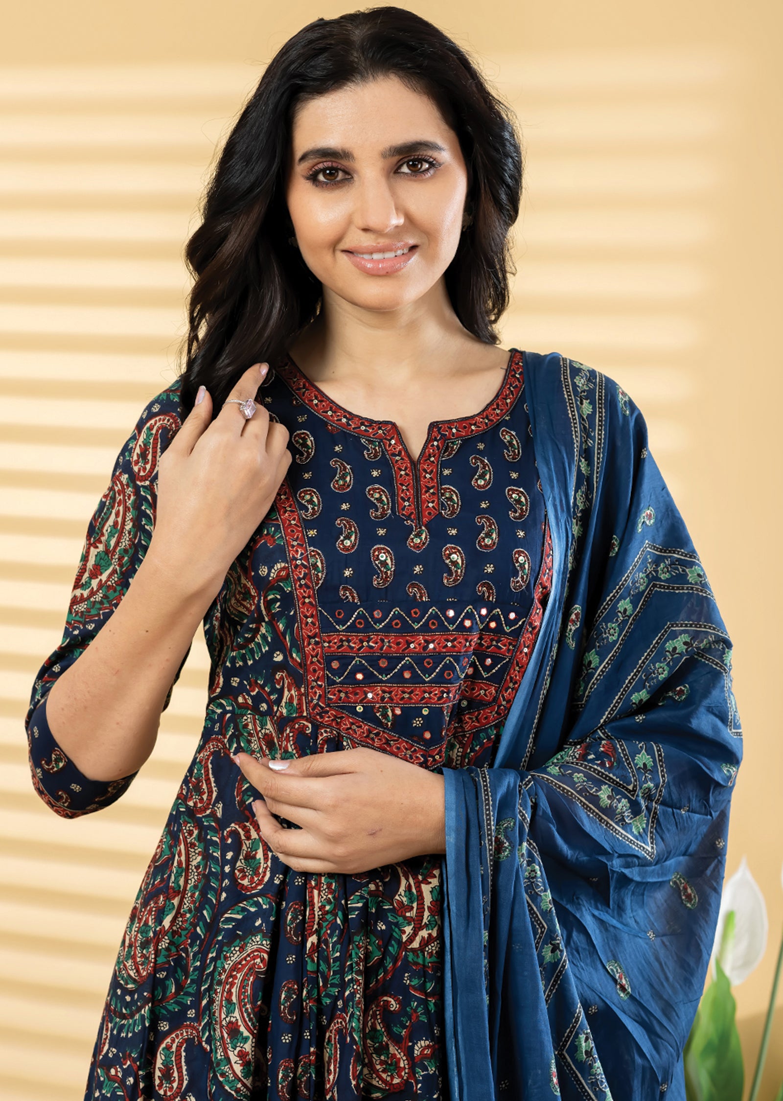 Navy Blue Cotton Anarkali Suit