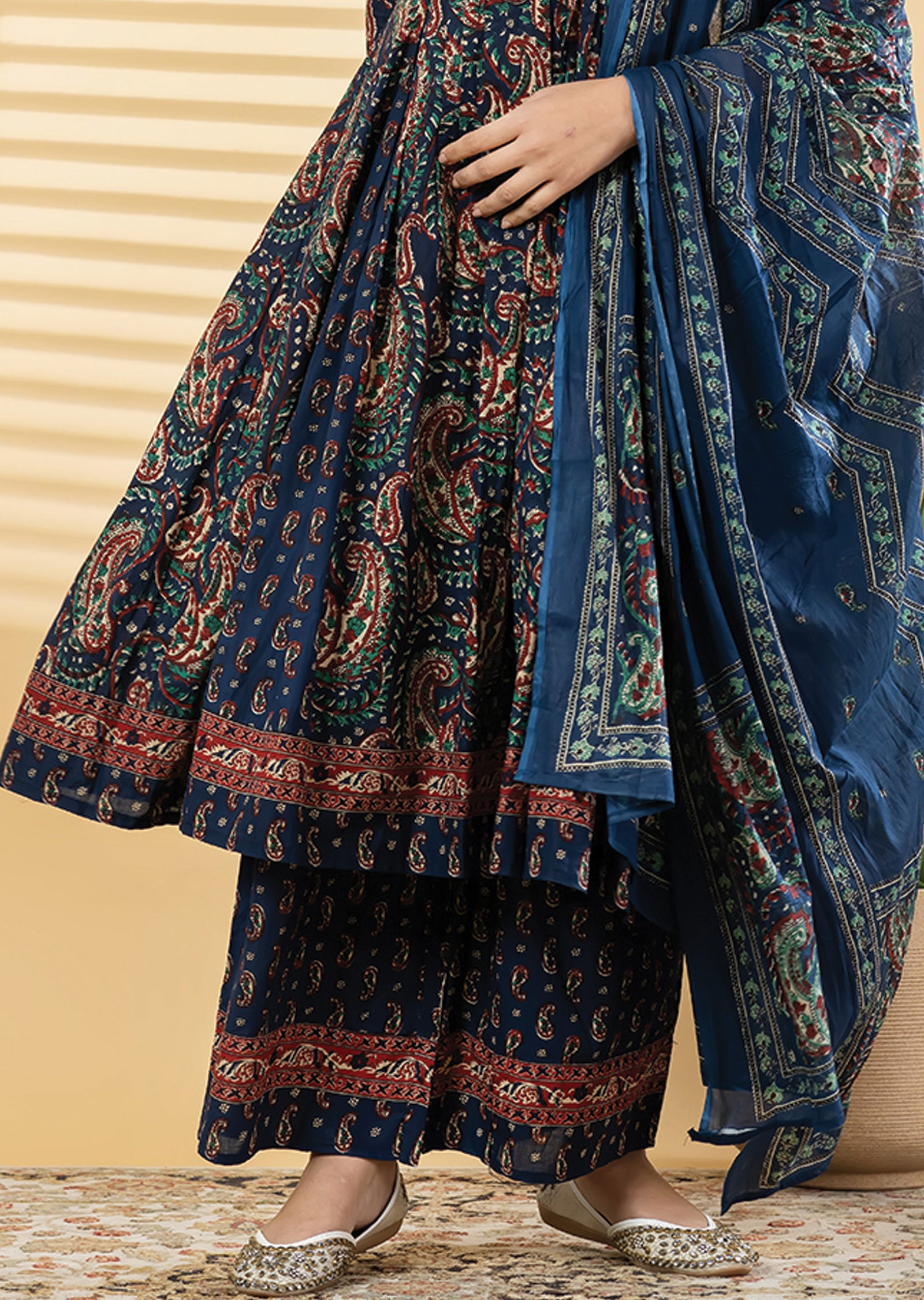 Navy Blue Cotton Anarkali Suit
