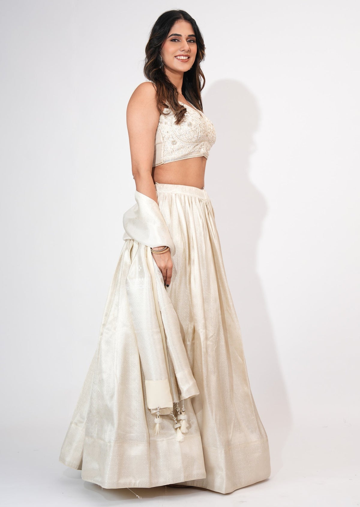 Cream Tissue Crop top Set