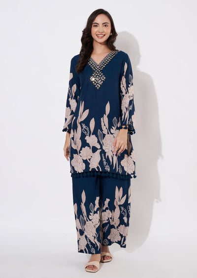 Teal Blue Reyon Short Kurti set