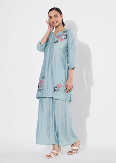 Dusty Green Russian Silk Straight cut Kurti set