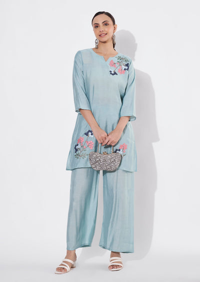 Dusty Green Russian Silk Straight cut Kurti set