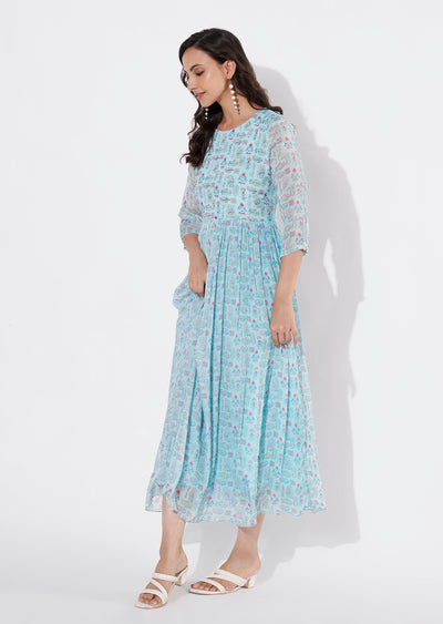 Sea Green Chinnon Long kurti