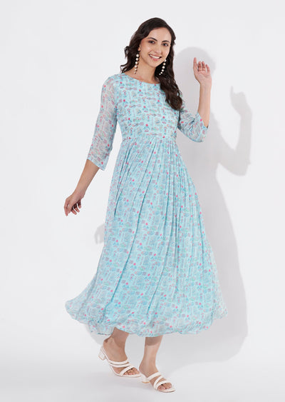 Sea Green Chinnon Long kurti