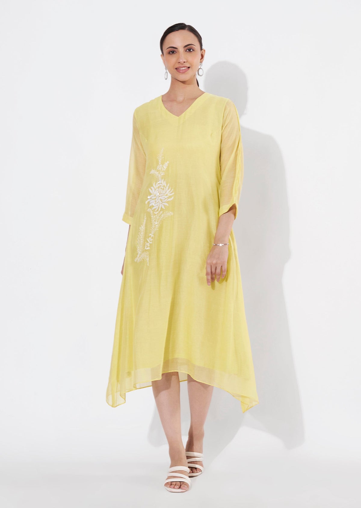 Lime Green Mul Chanderi Frock style kurti