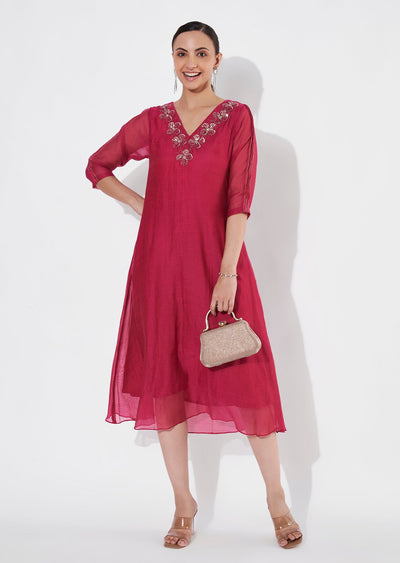 Rani Pink Chanderi Frock style kurti