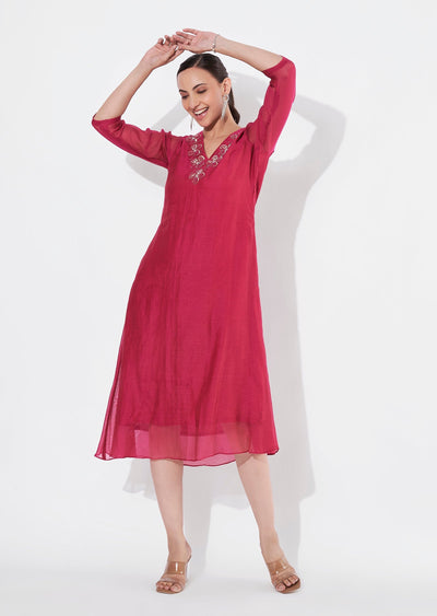 Rani Pink Chanderi Frock style kurti