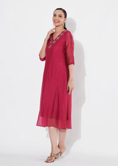 Rani Pink Chanderi Frock style kurti