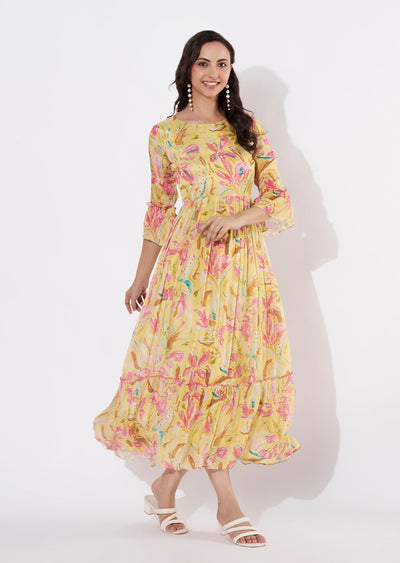Yellow Chinnon Long kurti