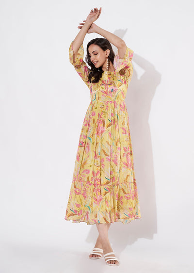 Yellow Chinnon Long kurti