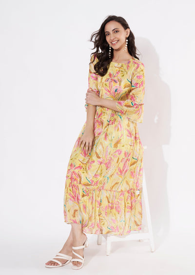 Yellow Chinnon Long kurti