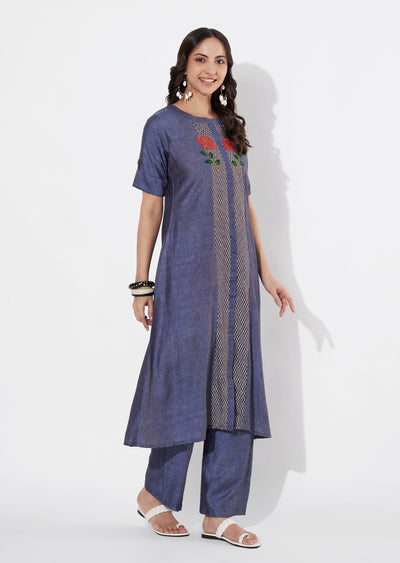 Grey Gold Straight cut Kurti set