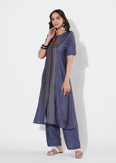 Grey Gold Straight cut Kurti set