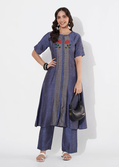 Grey Gold Straight cut Kurti set