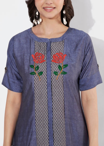 Grey Gold Straight cut Kurti set
