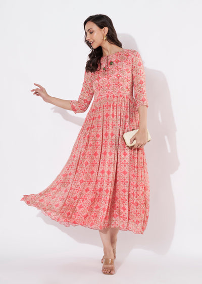 Pink Chinnon Long kurti