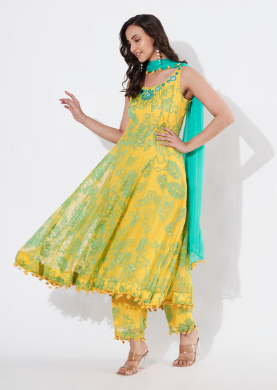 Yellow brasso Anarkali suit