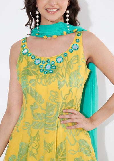 Yellow brasso Anarkali suit