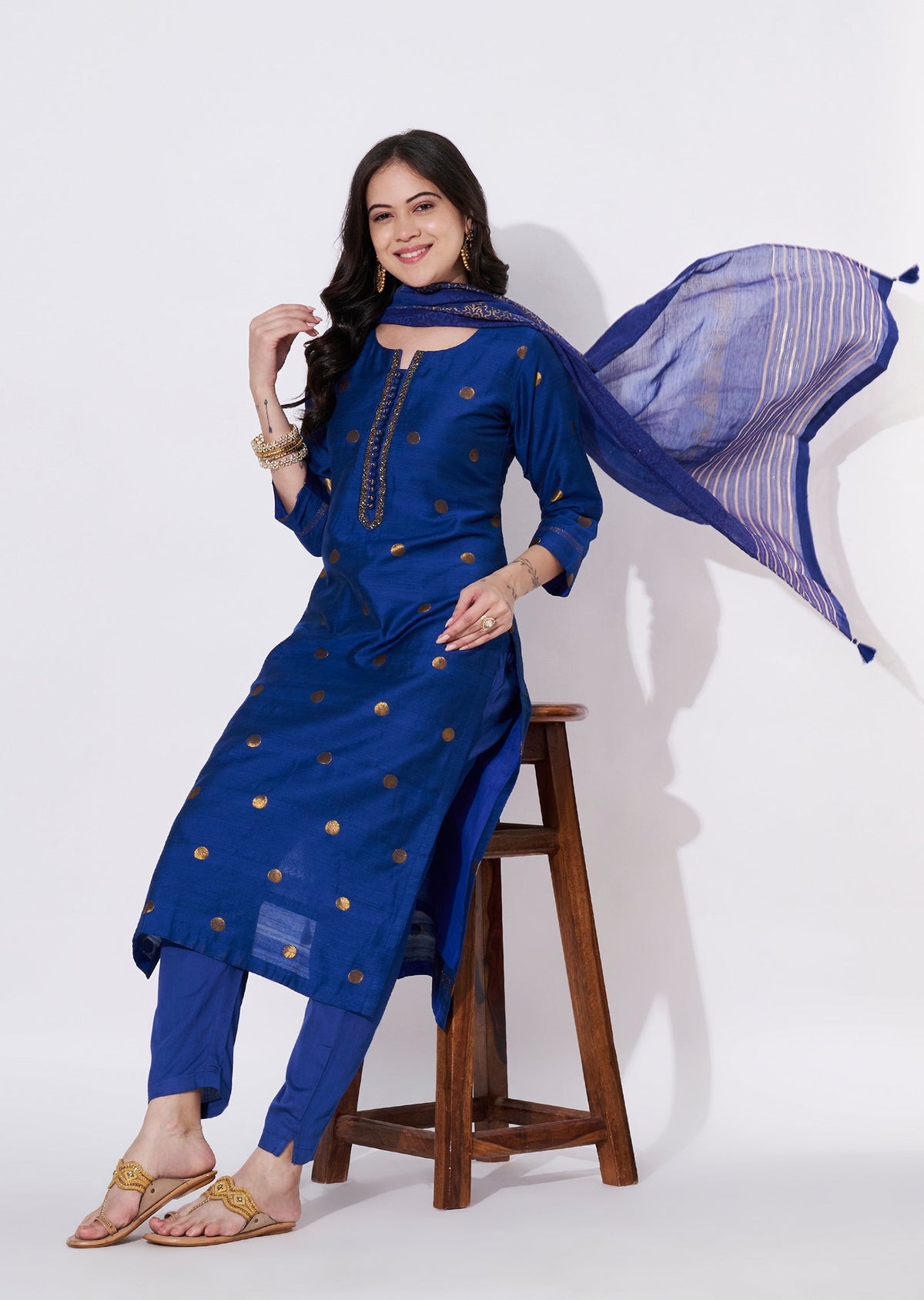 Blue Silk Straight cut suit