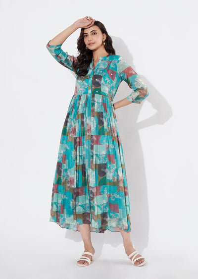 Rama Green Chinnon Long kurti