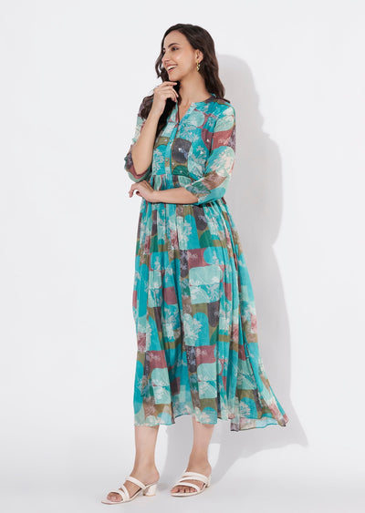 Rama Green Chinnon Long kurti