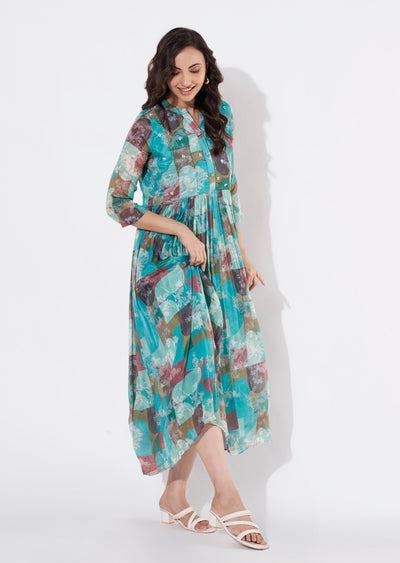 Rama Green Chinnon Long kurti