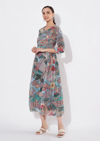 Dusty Blue Chinnon Long kurti