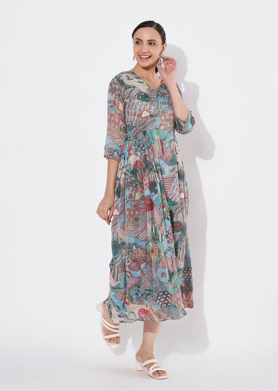 Dusty Blue Chinnon Long kurti