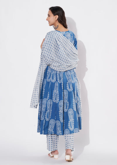 Blue Cotton Anarkali suit