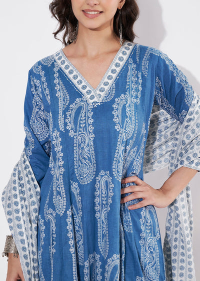 Blue Cotton Anarkali suit