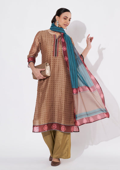 Light Brown Chanderi Straight cut suit